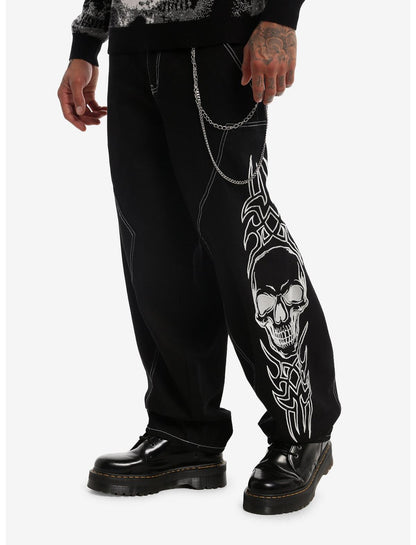 Cyber Sigil Skull Black Jeans With Side Chain - US 1100