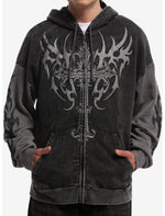 Cross Sigil Grey Color-Block Hoodie - US 7208