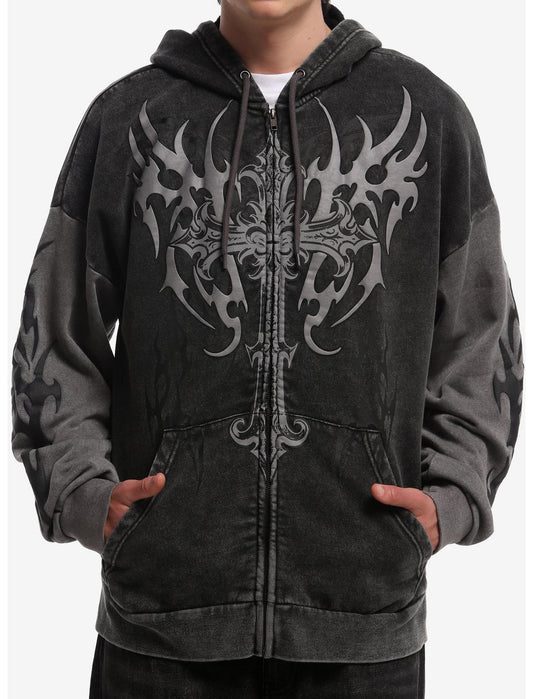 Cross Sigil Grey Color-Block Hoodie - US 7208