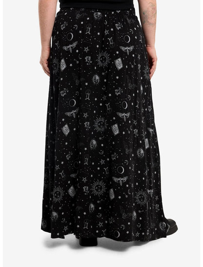 Cosmic Aura Witchy Celestial Button Maxi Skirt Plus Size - US 0008
