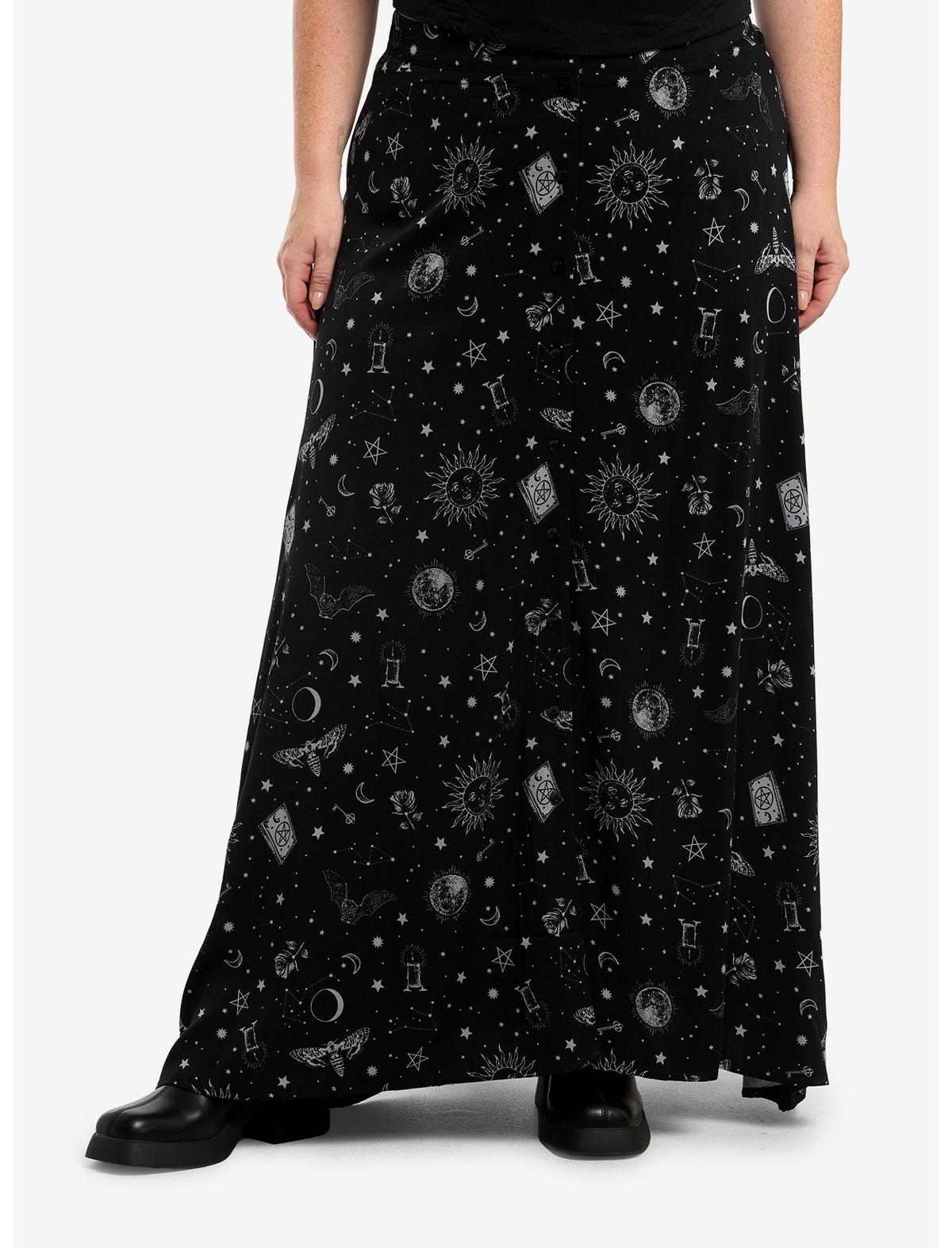 Cosmic Aura Witchy Celestial Button Maxi Skirt Plus Size - US 0008