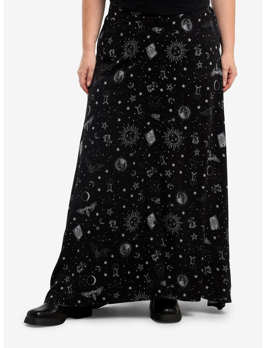 Cosmic Aura Witchy Celestial Button Maxi Skirt Plus Size - US 0008