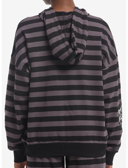 Black & Grey Stripe Star Girls Oversized Hoodie - US 6644