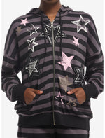 Black & Grey Stripe Star Girls Oversized Hoodie - US 6644