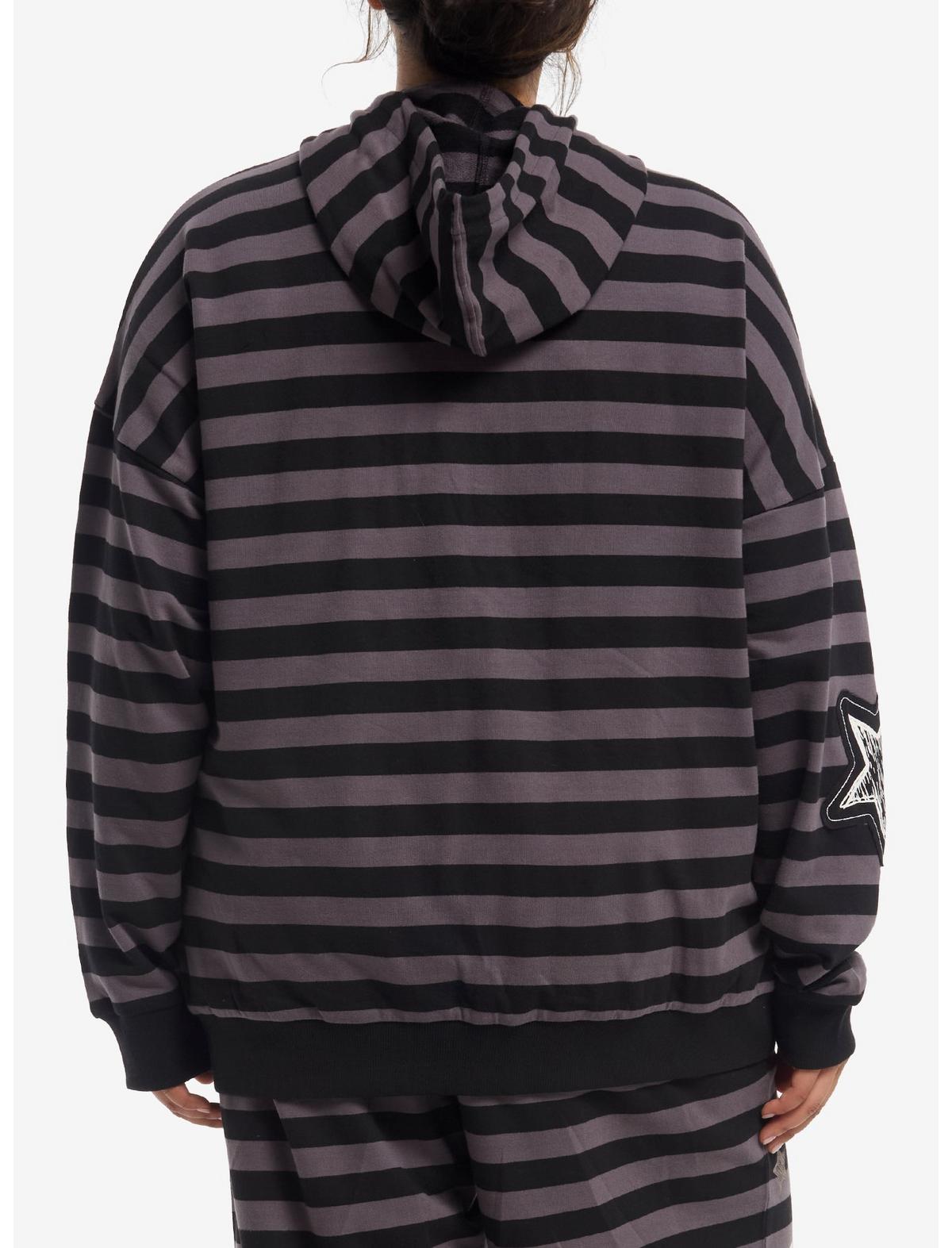 Black & Grey Stripe Star Girls Oversized Hoodie Plus Size - US 0557
