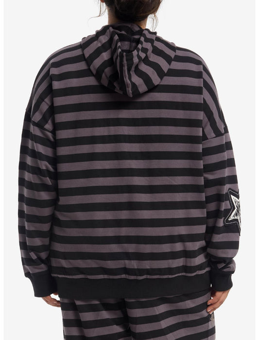 Black & Grey Stripe Star Girls Oversized Hoodie Plus Size - US 0557