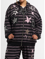 Black & Grey Stripe Star Girls Oversized Hoodie Plus Size - US 0557