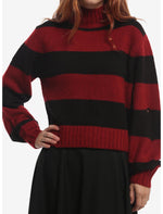 Burgundy & Black Stripe Turtleneck Girls Sweater - US 0729
