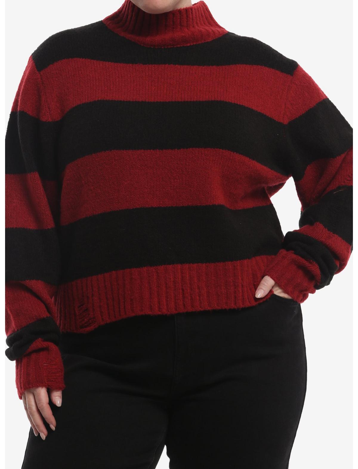 Burgundy & Black Stripe Turtleneck Girls Sweater Plus Size - US 3027