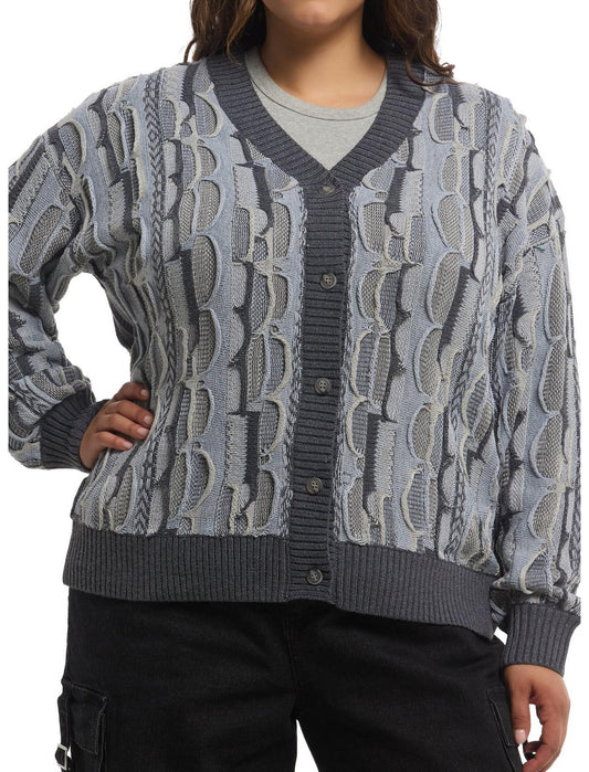 Grey Destructed Knit Girls Cardigan Plus Size - US 5970