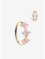 20G Steel Gold Bling Pink Flower Nose Hoop - US 9420