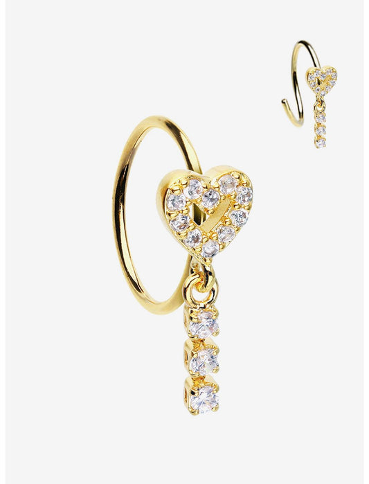 20G Steel Gold Heart Bling Nose Hoop - US 1725