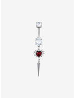14G Steel Spiked Red Heart Navel Barbell - US 0494