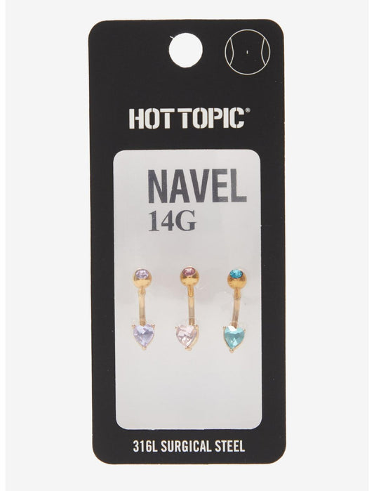 14G Steel Pastel Heart Navel Barbell 3 Pack - US 5104