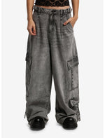 Grey Wash Wide Leg Cargo Jeans - US 2795