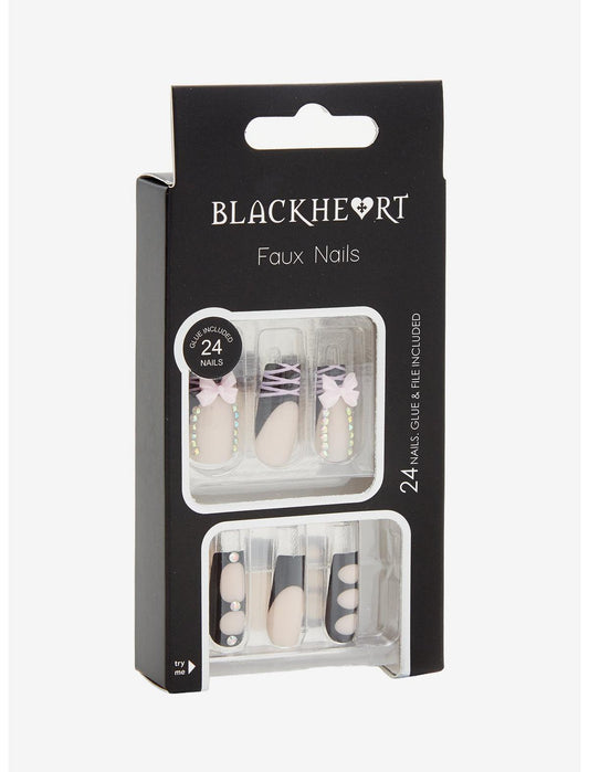 Blackheart Pink & Black Lolita Press-On Nail Set - US 1045