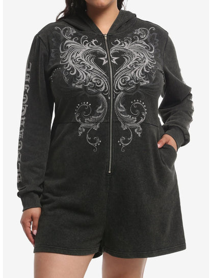 Destructive Heart Filigree Girls Hooded Romper Plus Size - US 7861
