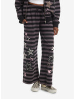 Black & Grey Stripe Star Girls Lounge Pants - US 6932