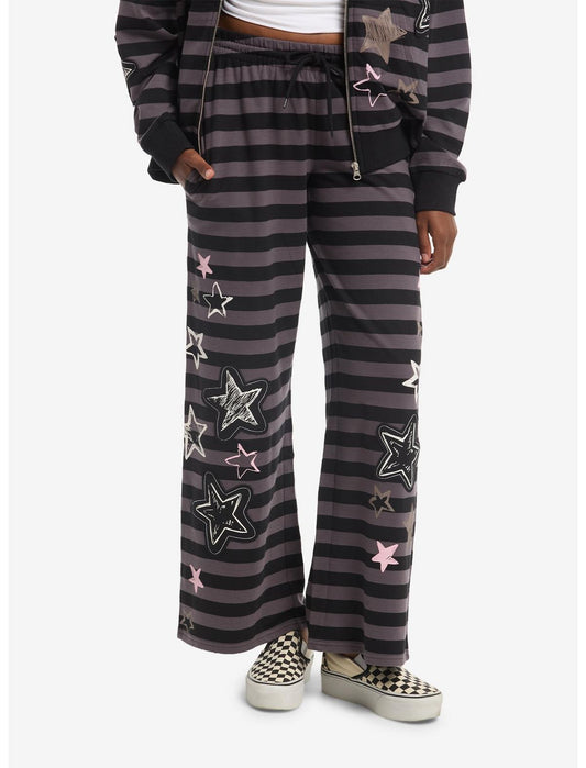 Black & Grey Stripe Star Girls Lounge Pants - US 6932