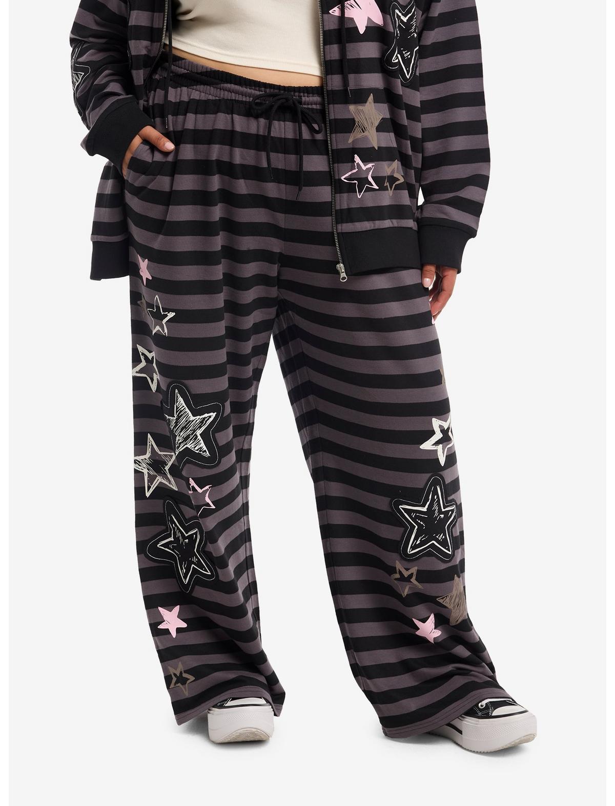 Black & Grey Stripe Star Girls Lounge Pants Plus Size - US 8044