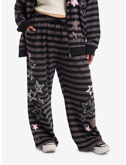 Black & Grey Stripe Star Girls Lounge Pants Plus Size - US 8044