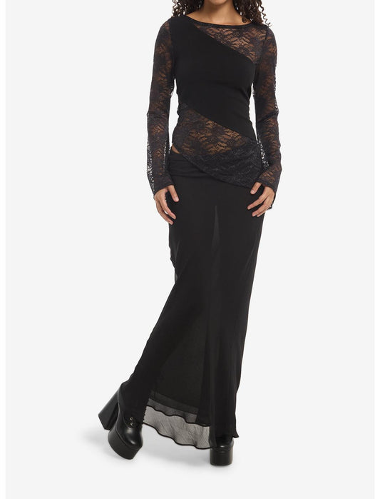 Cosmic Aura Black Lace Panels Girls Bell Sleeve Top - US 1888