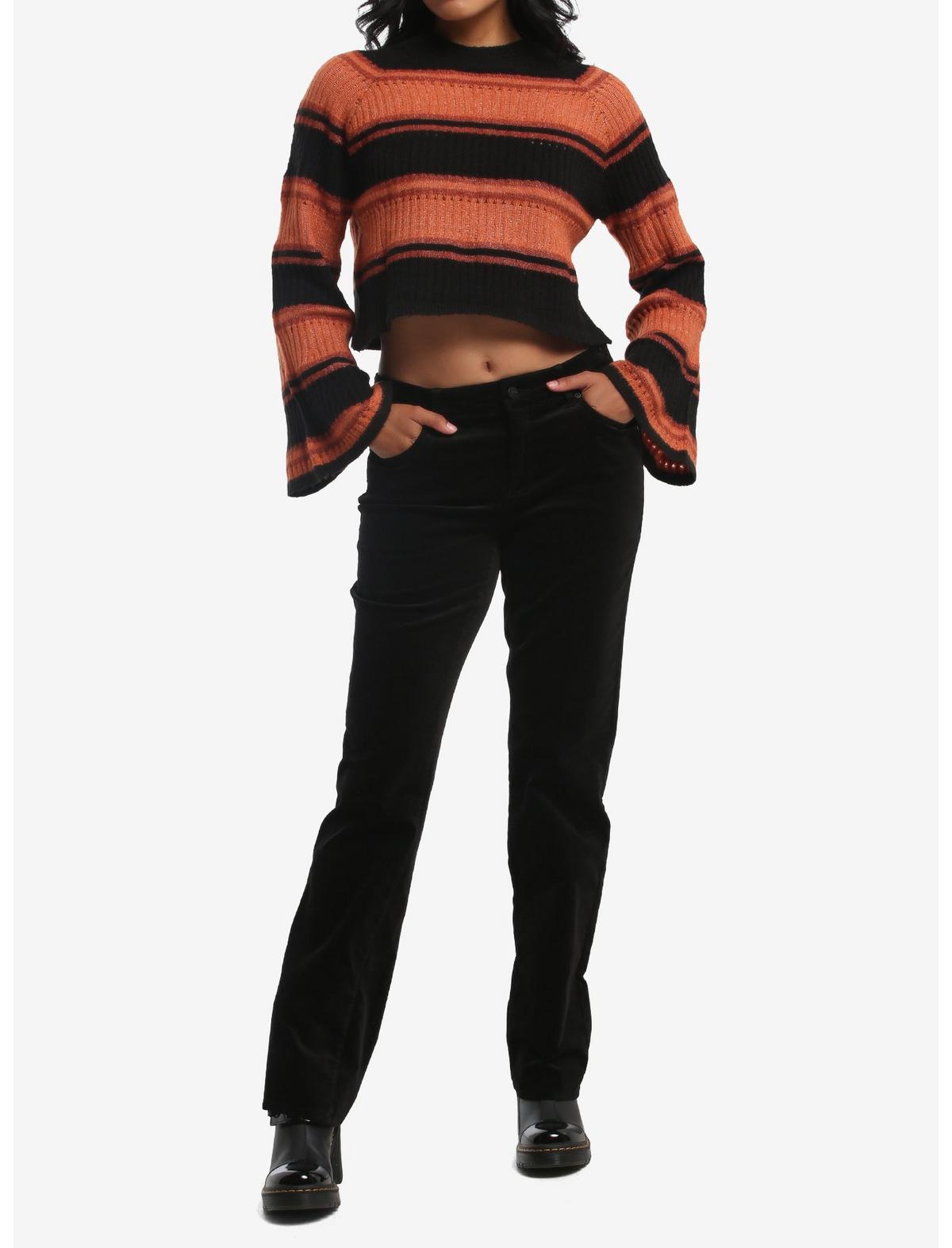 Black & Orange Stripe Girls Bell Sleeve Sweater - US 6179