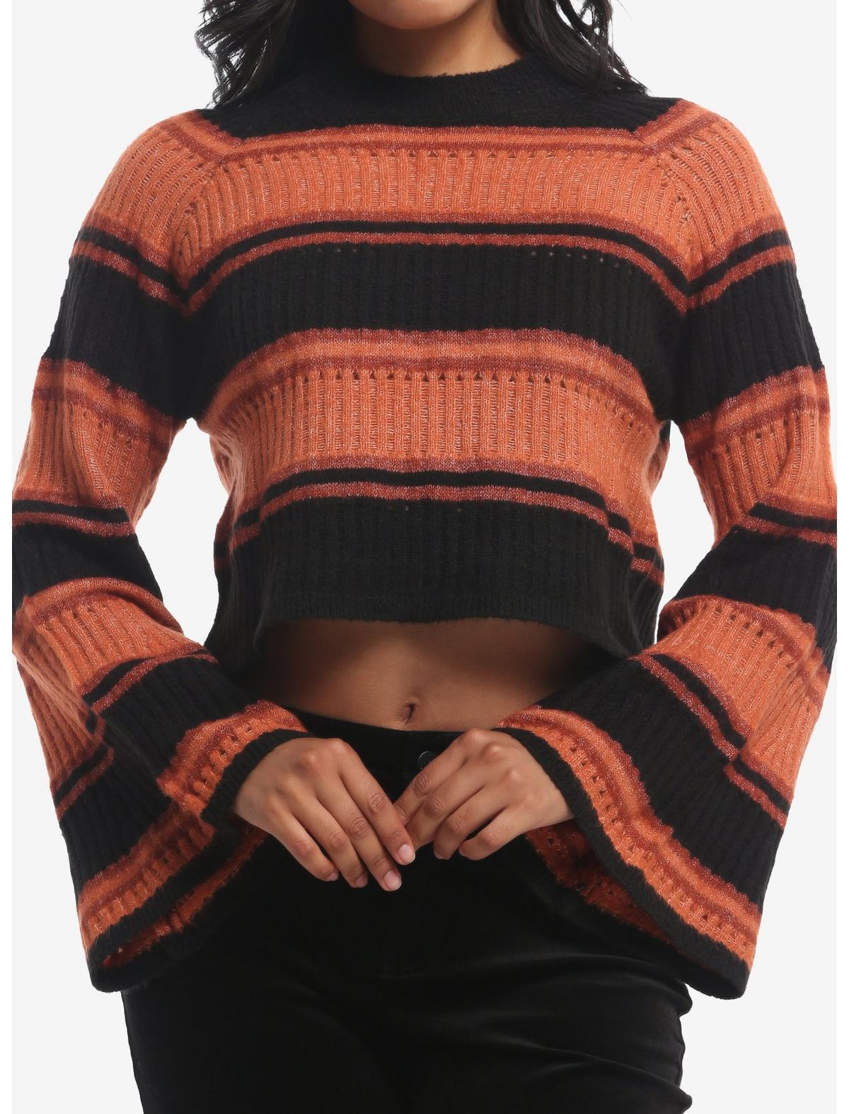 Black & Orange Stripe Girls Bell Sleeve Sweater - US 6179