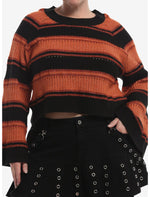 Black & Orange Stripe Girls Bell Sleeve Sweater Plus Size - US 1843