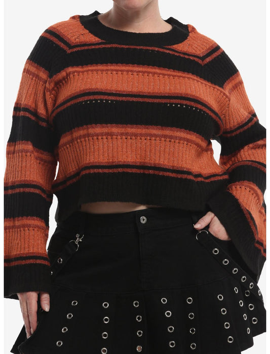 Black & Orange Stripe Girls Bell Sleeve Sweater Plus Size - US 1843