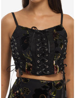 Cosmic Aura Burnout Floral Velour Girls Crop Corset Top - US 9191