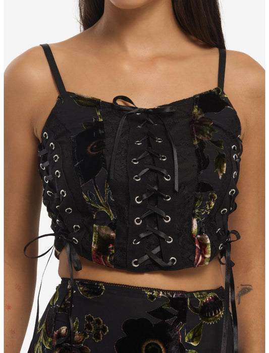 Cosmic Aura Burnout Floral Velour Girls Crop Corset Top - US 9191