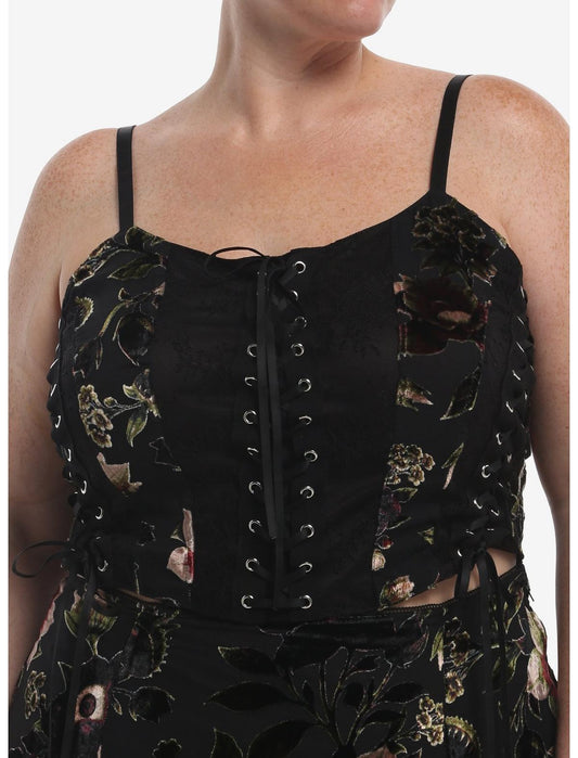 Cosmic Aura Burnout Floral Velour Girls Crop Corset Top Plus Size - US 2814