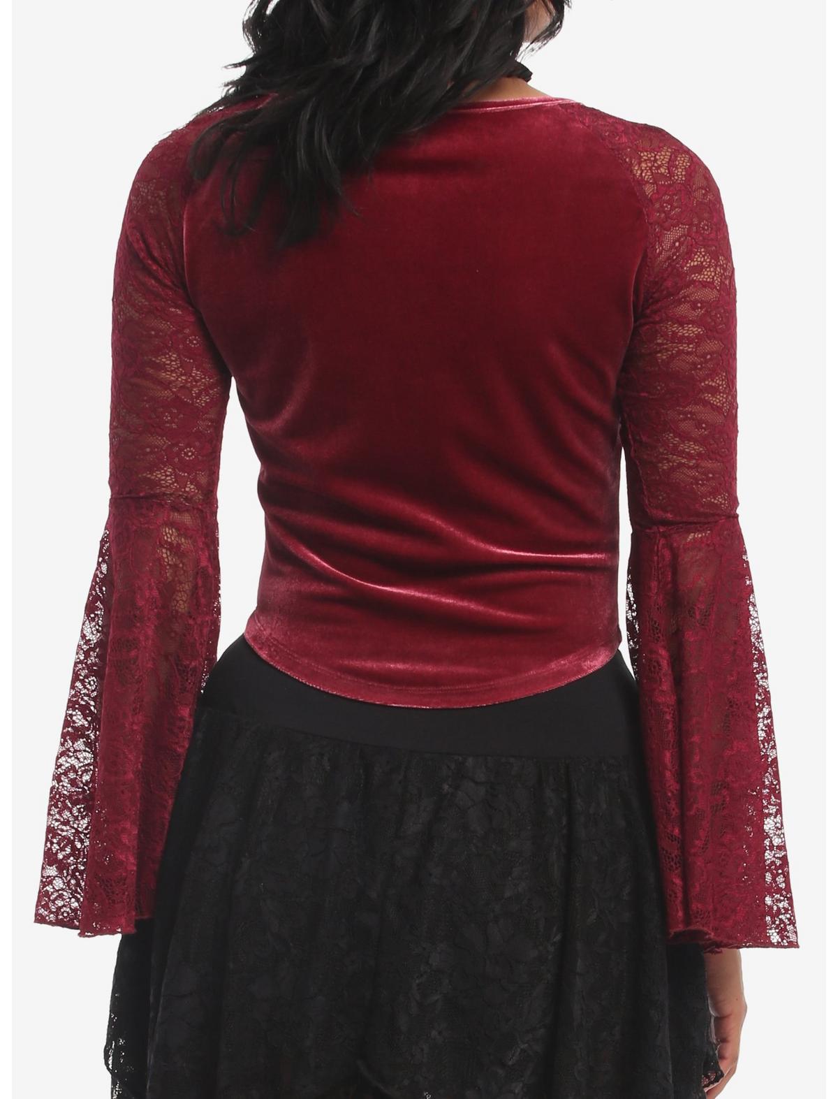 Cosmic Aura Maroon Velvet Girls Bell Sleeve Top - US 7795