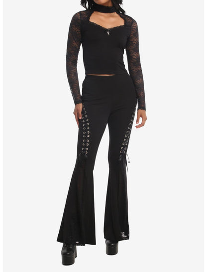 Cosmic Aura Black Cutout Lace Girls Long-Sleeve Top - US 5539