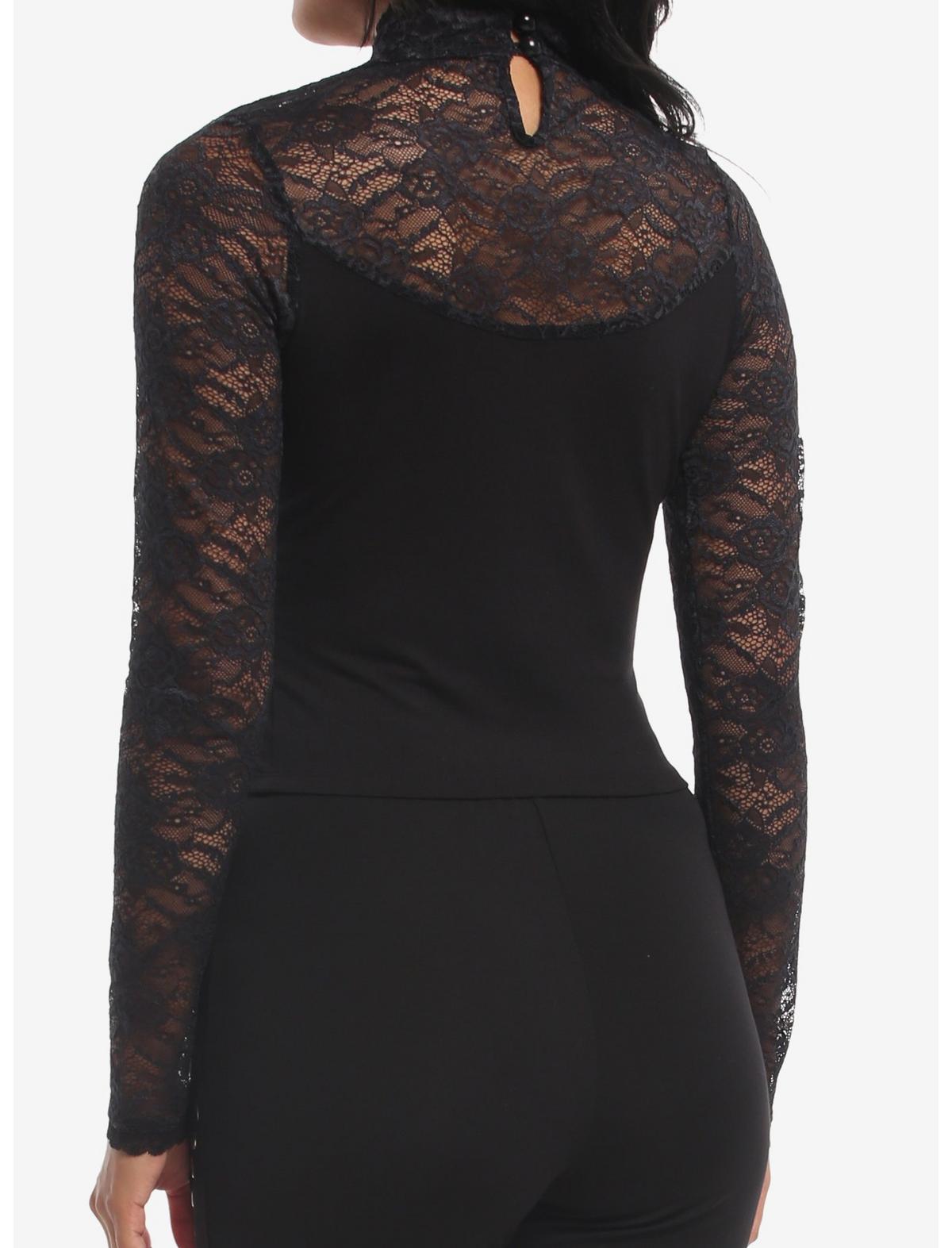 Cosmic Aura Black Cutout Lace Girls Long-Sleeve Top - US 5539