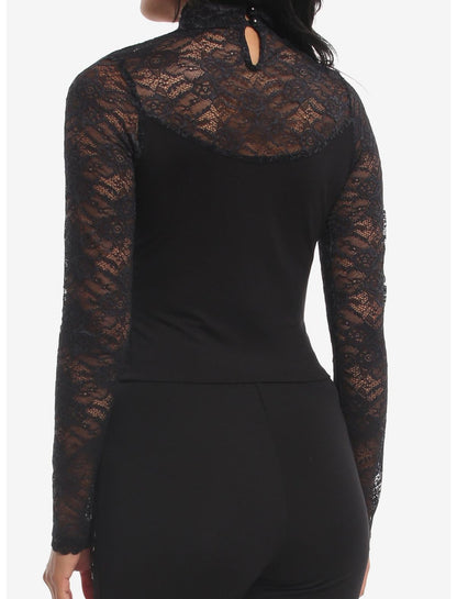 Cosmic Aura Black Cutout Lace Girls Long-Sleeve Top - US 5539