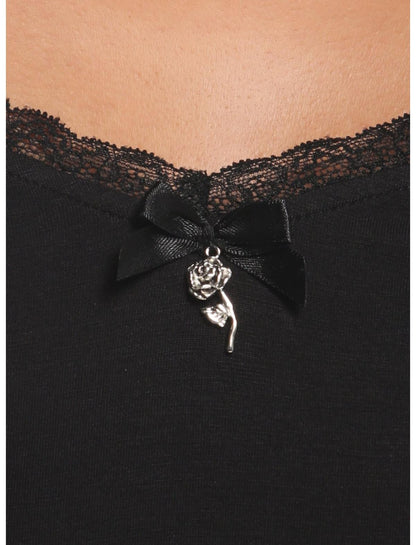 Cosmic Aura Black Cutout Lace Girls Long-Sleeve Top - US 5539