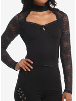 Cosmic Aura Black Cutout Lace Girls Long-Sleeve Top - US 5539