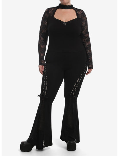 Cosmic Aura Black Cutout Lace Girls Long-Sleeve Top Plus Size - US 5163
