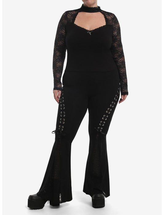 Cosmic Aura Black Cutout Lace Girls Long-Sleeve Top Plus Size - US 5163