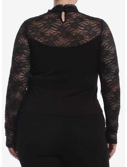 Cosmic Aura Black Cutout Lace Girls Long-Sleeve Top Plus Size - US 5163