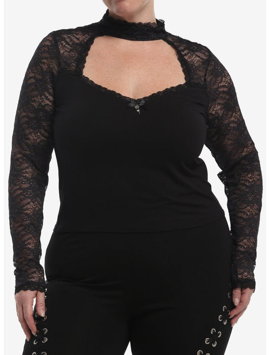 Cosmic Aura Black Cutout Lace Girls Long-Sleeve Top Plus Size - US 5163