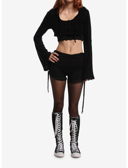 Cosmic Aura Bell Sleeve Hooded Girls Knit Shrug - US 7969