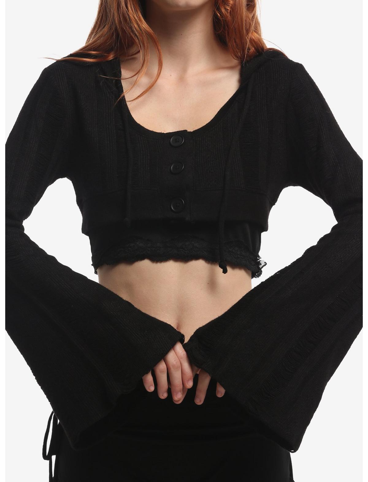 Cosmic Aura Bell Sleeve Hooded Girls Knit Shrug - US 7969