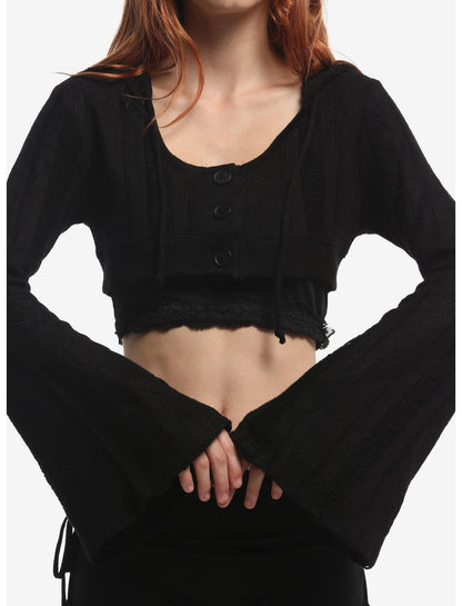 Cosmic Aura Bell Sleeve Hooded Girls Knit Shrug - US 7969