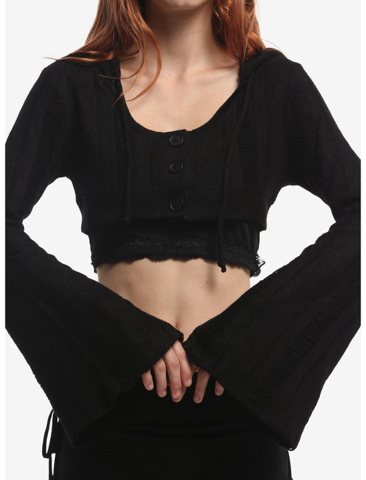 Cosmic Aura Bell Sleeve Hooded Girls Knit Shrug - US 7969