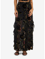 Cosmic Aura Burnout Floral Eyeball Velour Maxi Skirt - US 7634