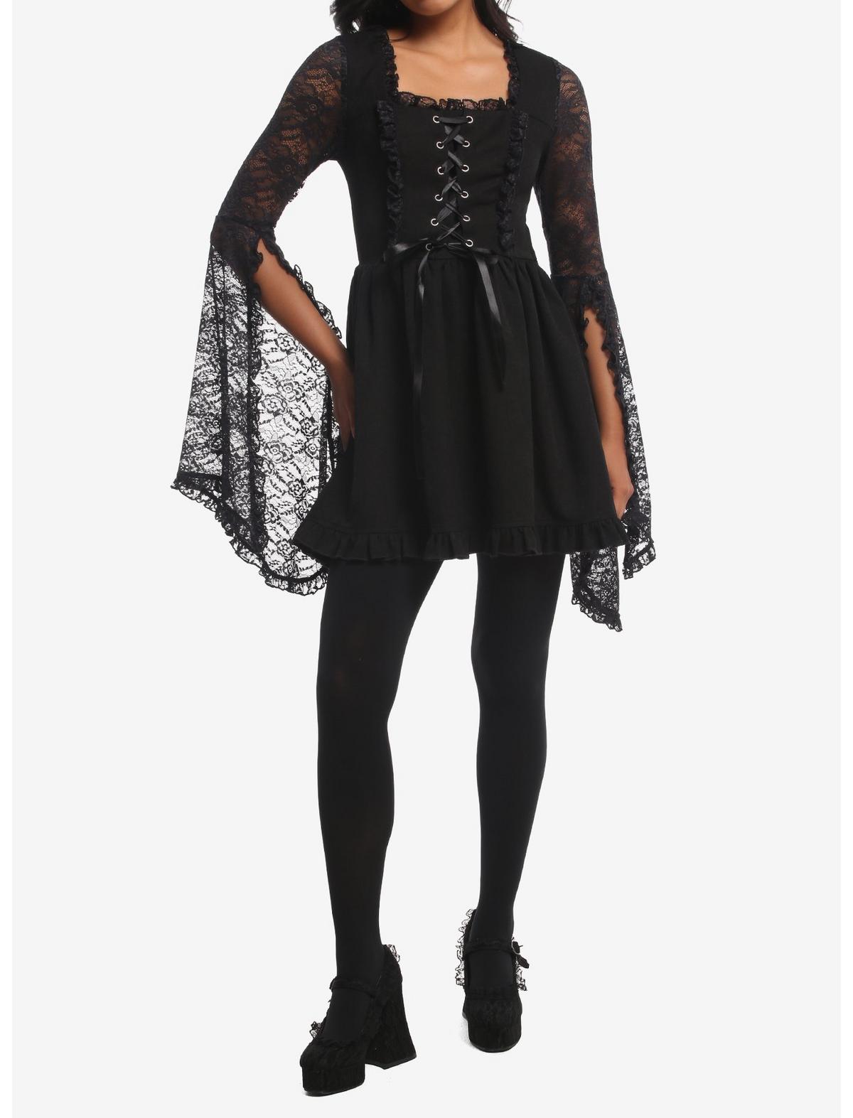 Cosmic Aura Corset Lace Bell Sleeve Dress - US 8099