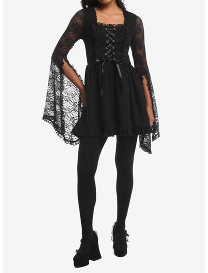 Cosmic Aura Corset Lace Bell Sleeve Dress - US 8099